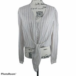 Lumiere Tie Front Button down Linen Neutral Crop Top Vacation Size L